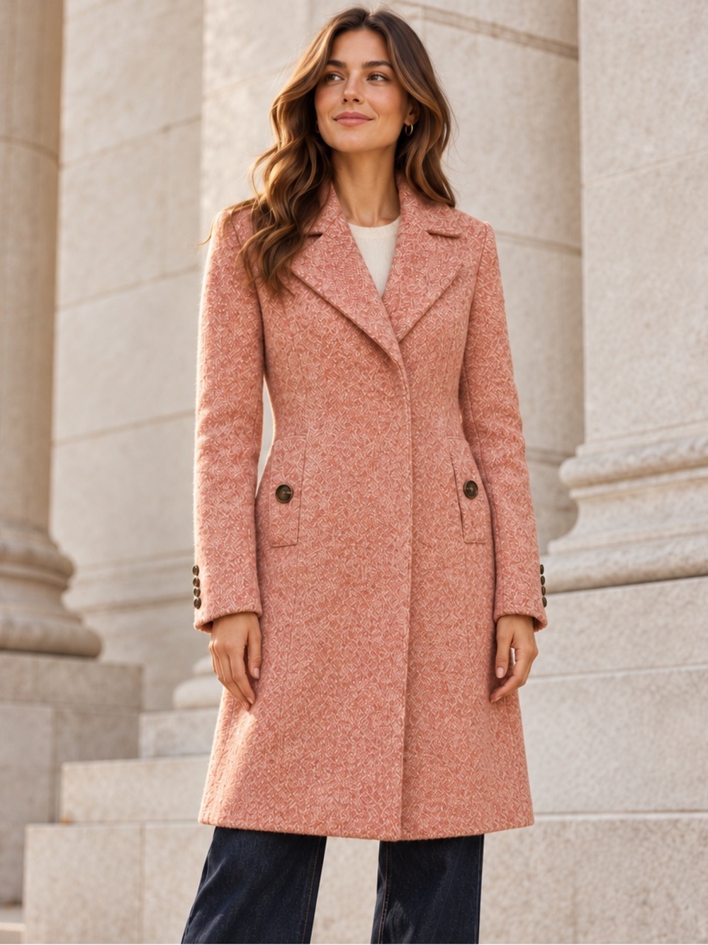 United Colors of Benetton Pink Wool Blend Textured Coat IT 38 / US 2